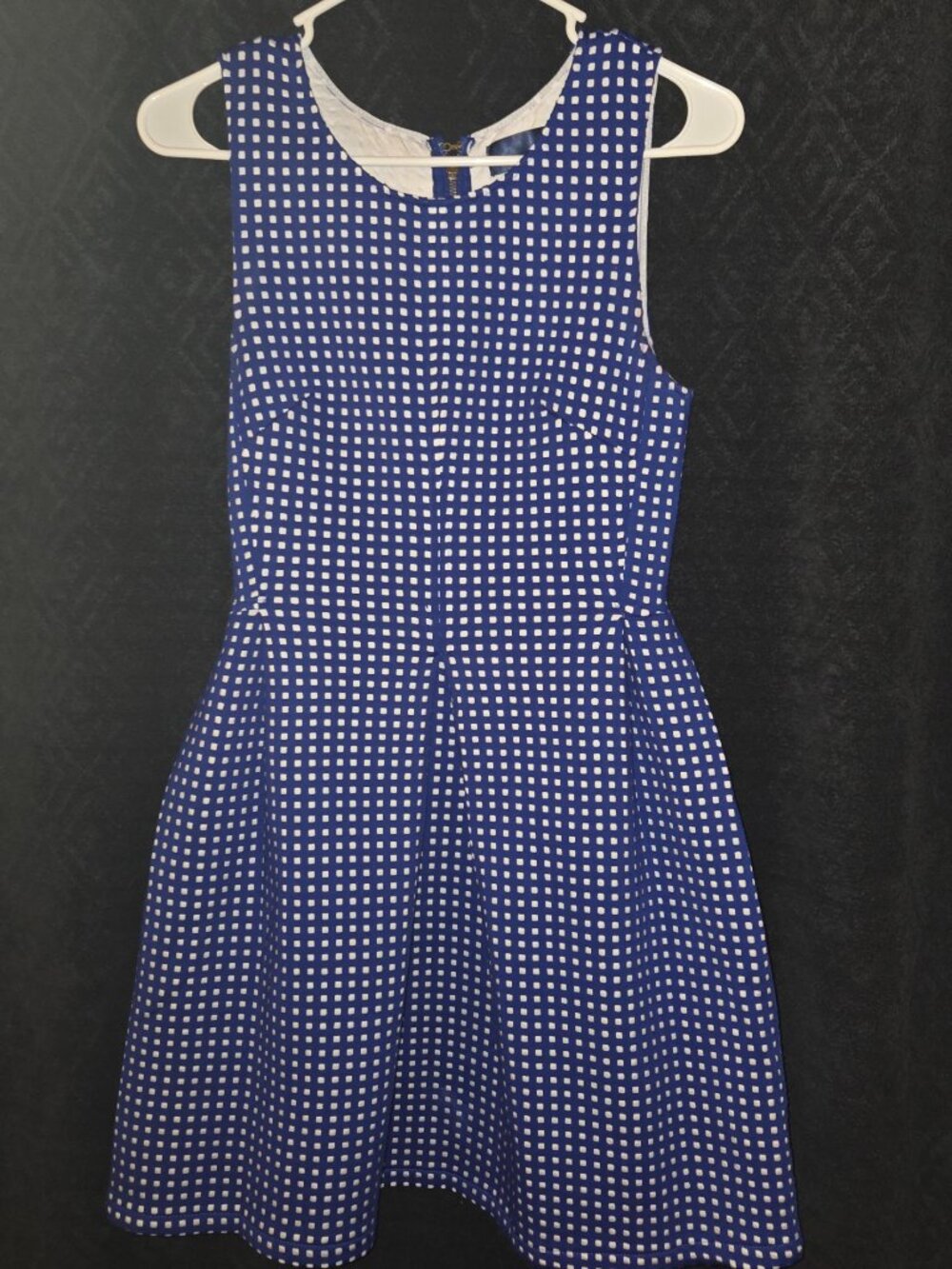 Maeve Blue and White Squared Pleated Dress